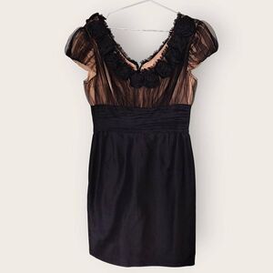 Shani Womens Dress Sz 12 Black Silk Cap Sleeves Roses Low Scoop Neckline Glamour